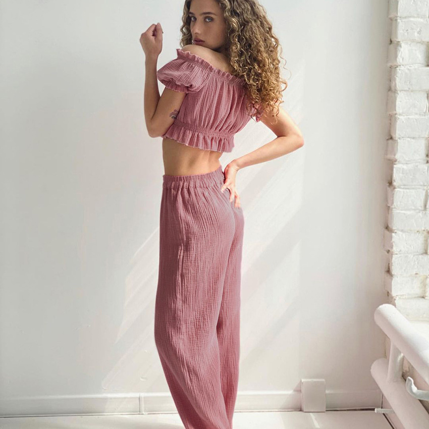 Short-sleeved short sexy pleated gauze pants