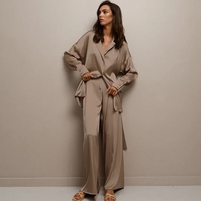 Faux silk loose comfortable robe pants