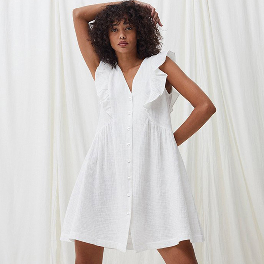 Sleeveless ruffle one-piece pajamas