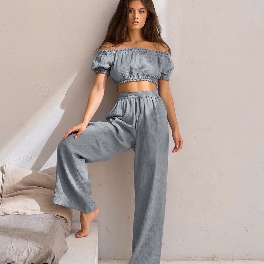 Short-sleeved short sexy pleated gauze pants