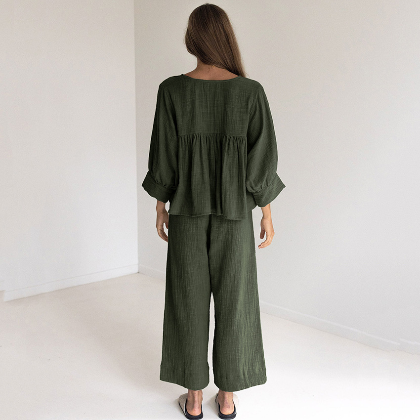 Long-sleeved pajamas double crepe pants