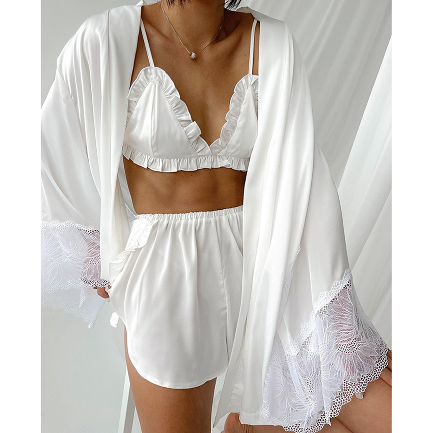 Silk lace patchwork robe underwear nightwear