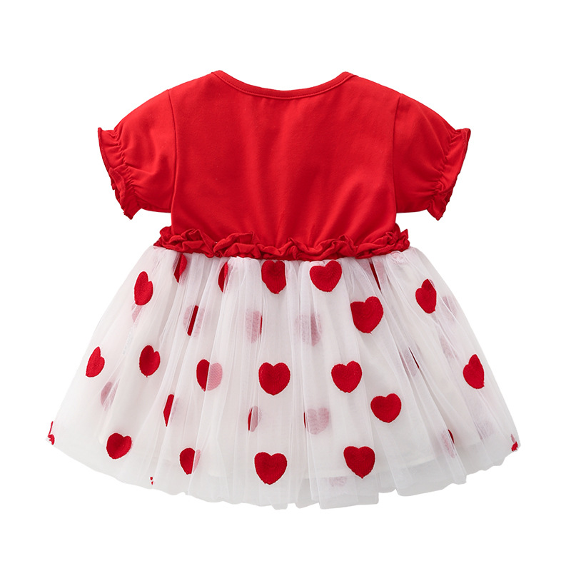 Red heart cotton short-sleeved dress