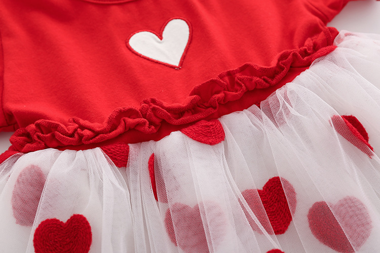 Red heart cotton short-sleeved dress