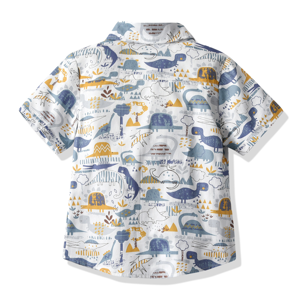 Boys’ cartoon dinosaur short-sleeved collar section shirt