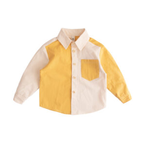 A yellow, white patchwork long-sleeved shirt