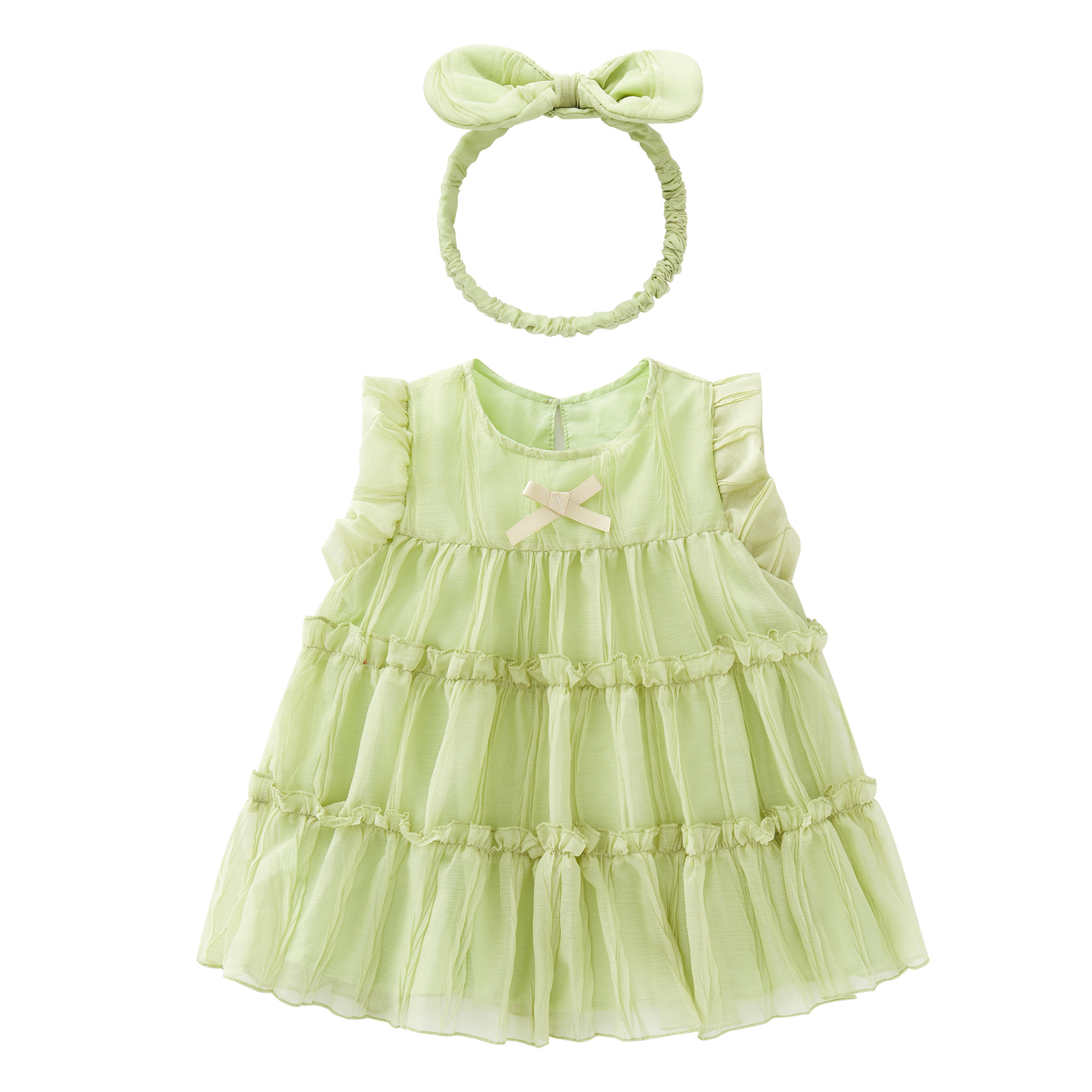 Puffy fly sleeve light green cake dress