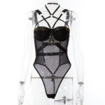 Mesh breathable three-point straps erotic jumpsuit