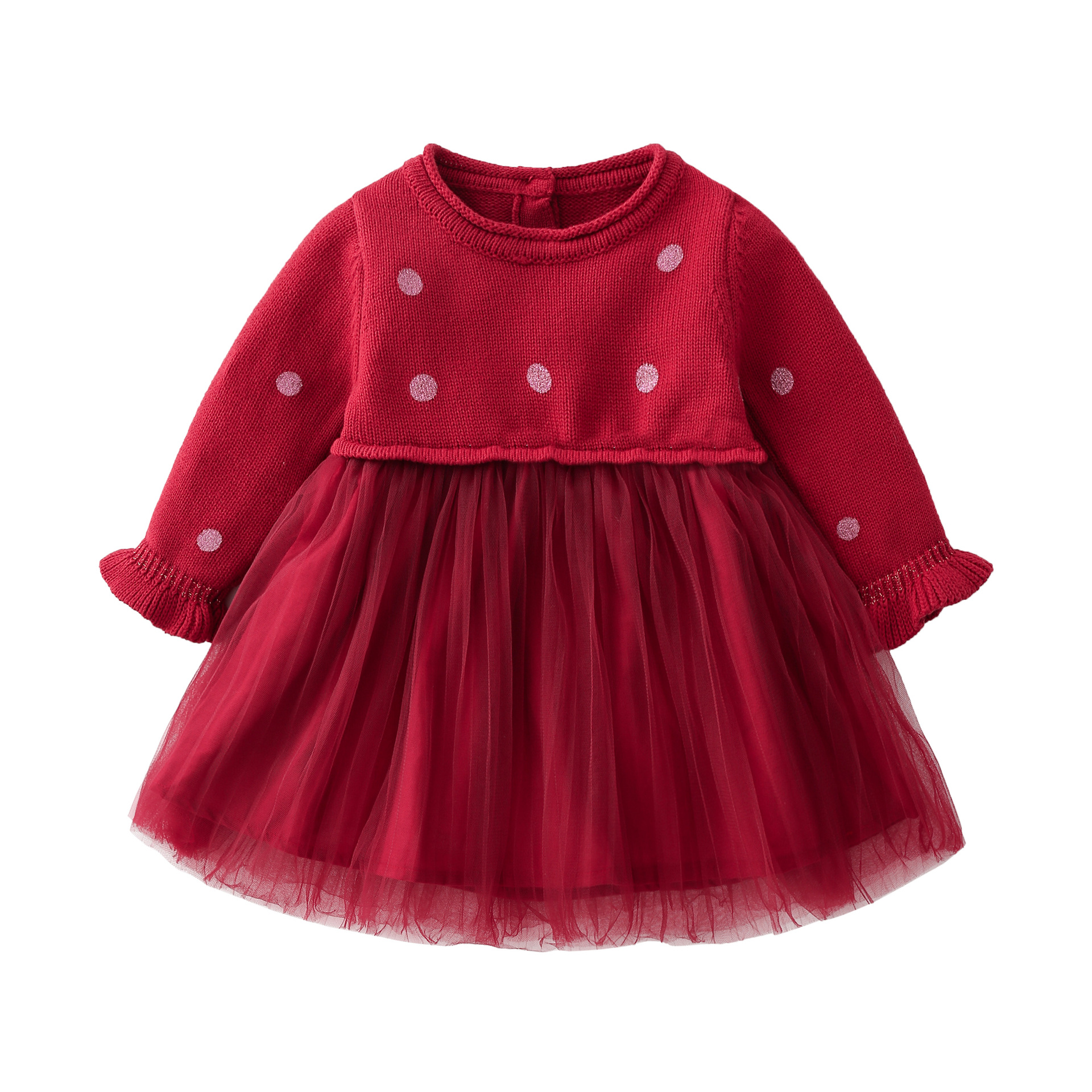 Deep red polka dot knit dress