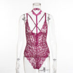 One-piece backless uniform see-through floral lingerie