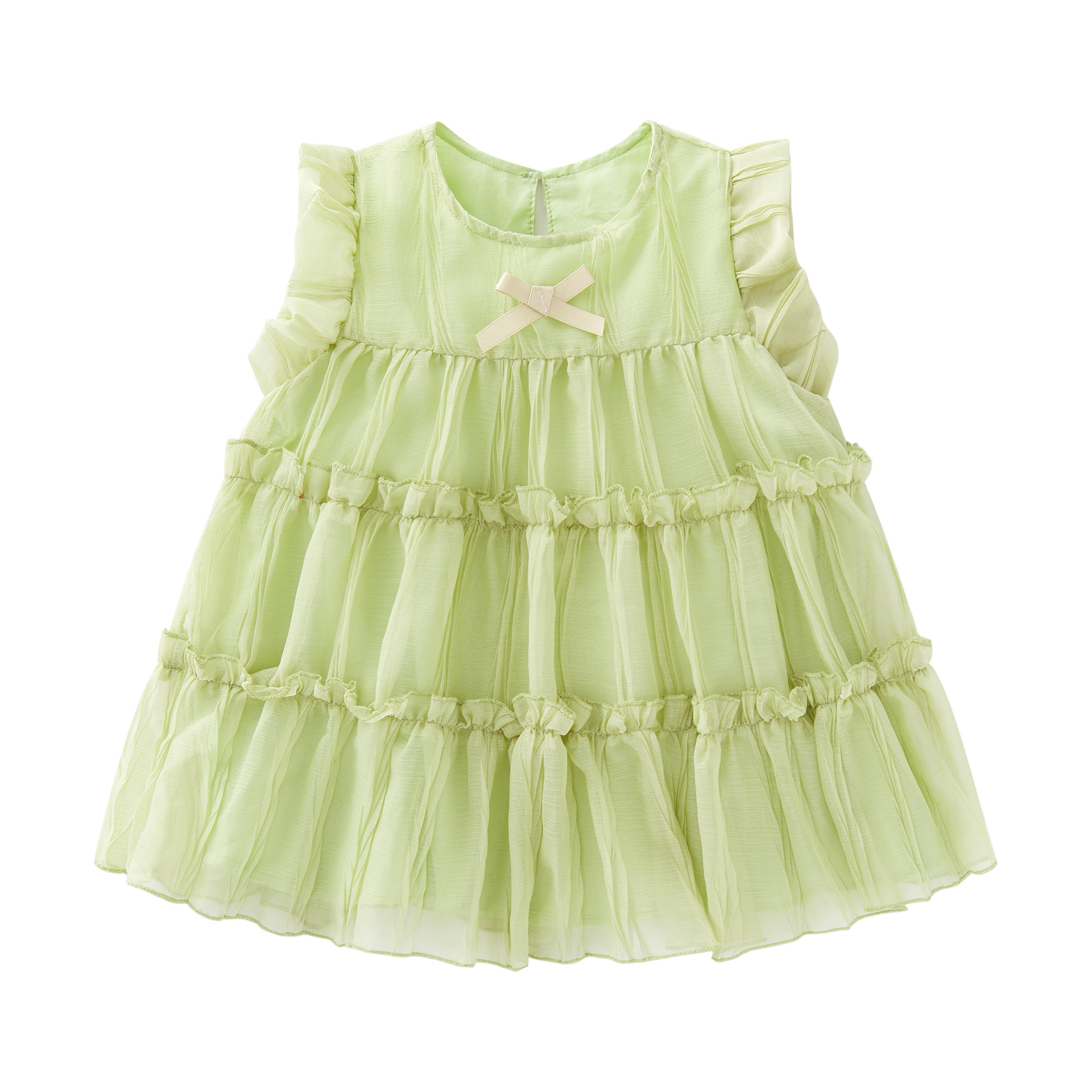 Puffy fly sleeve light green cake dress