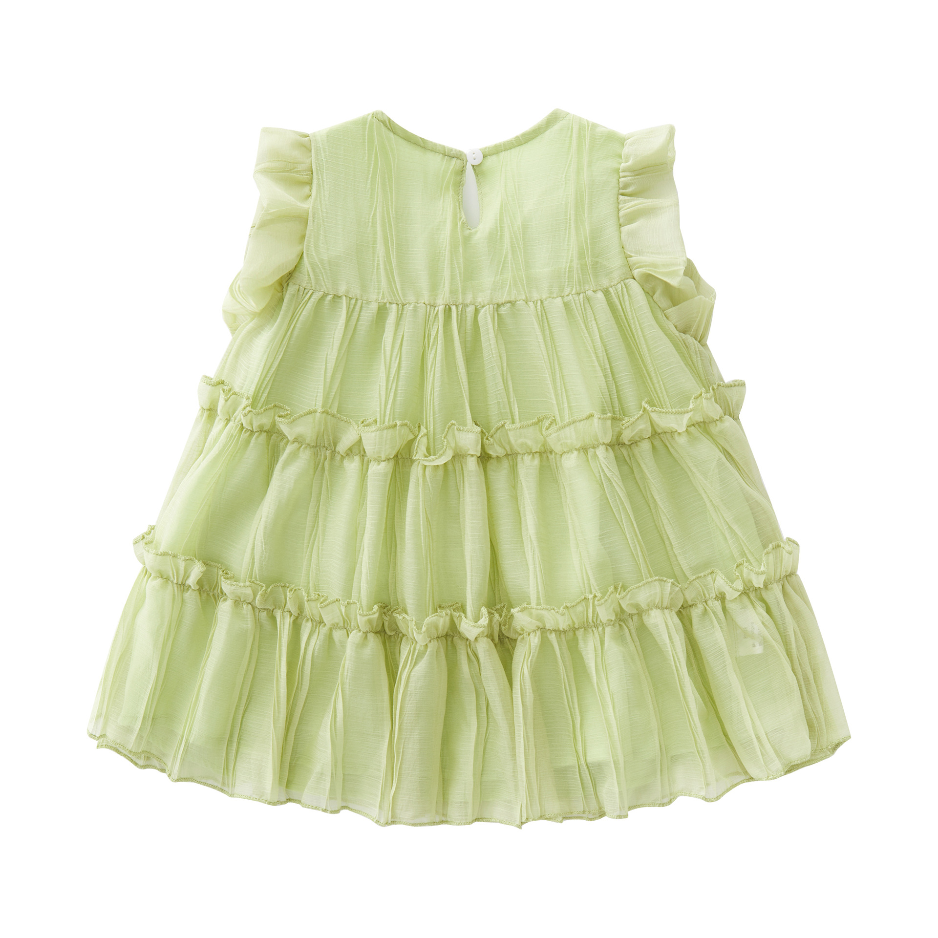 Puffy fly sleeve light green cake dress