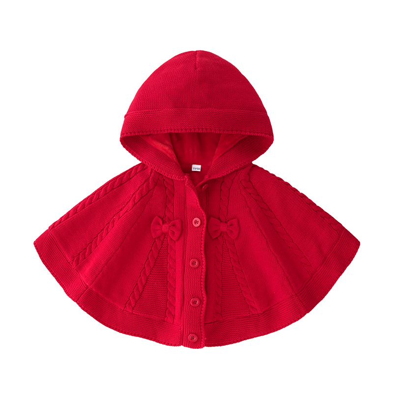 Big red knit bow knitted padded knitted sweater cape