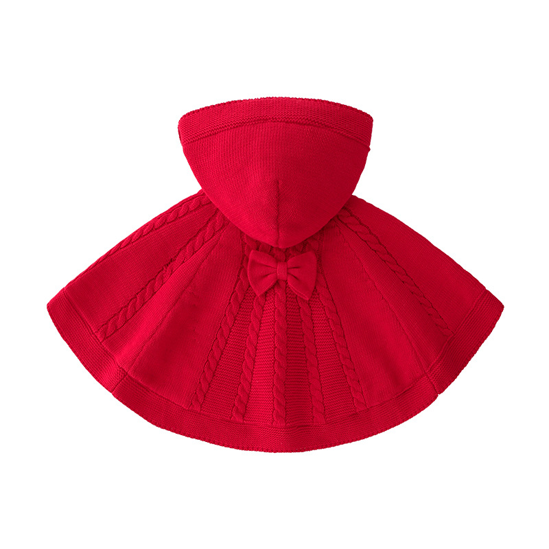 Big red knit bow knitted padded knitted sweater cape