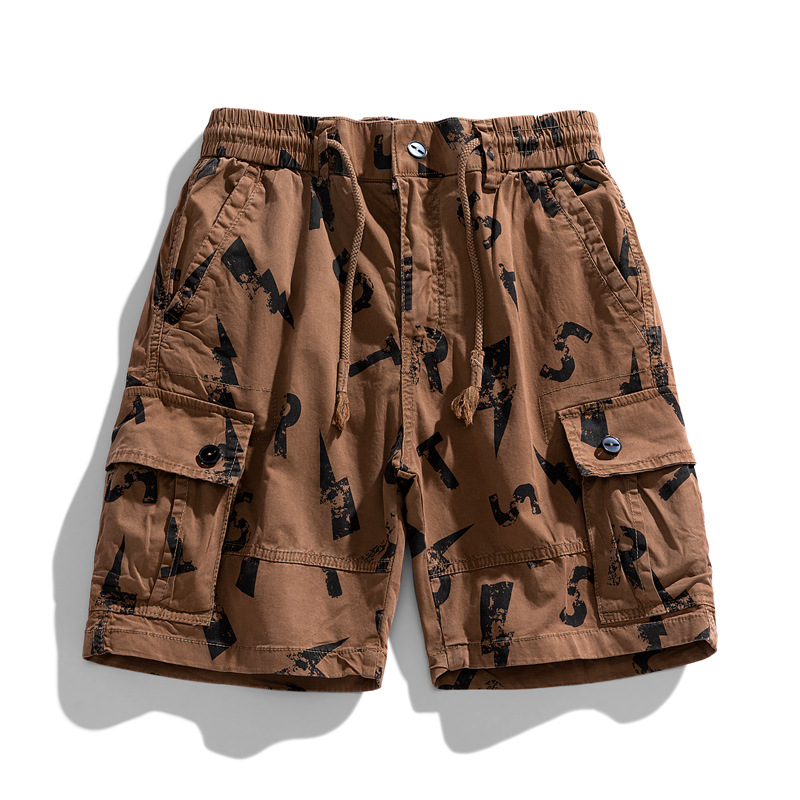 Multi-pocket camouflage work shorts for men