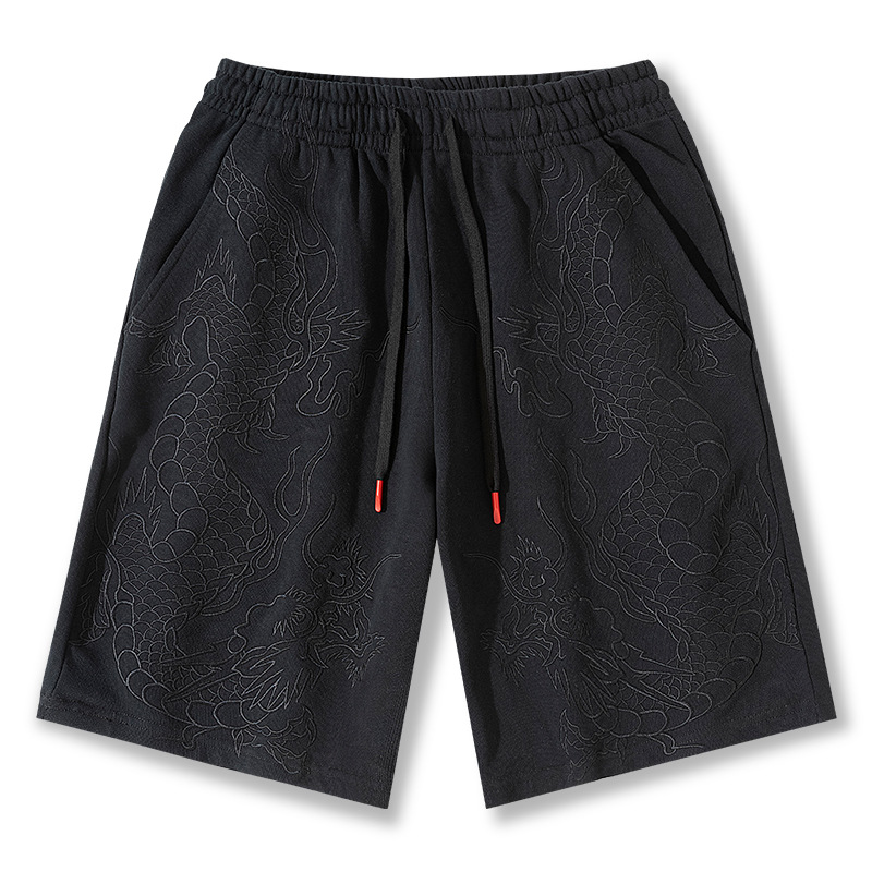 Five-point casual dragon embroidery shorts for men