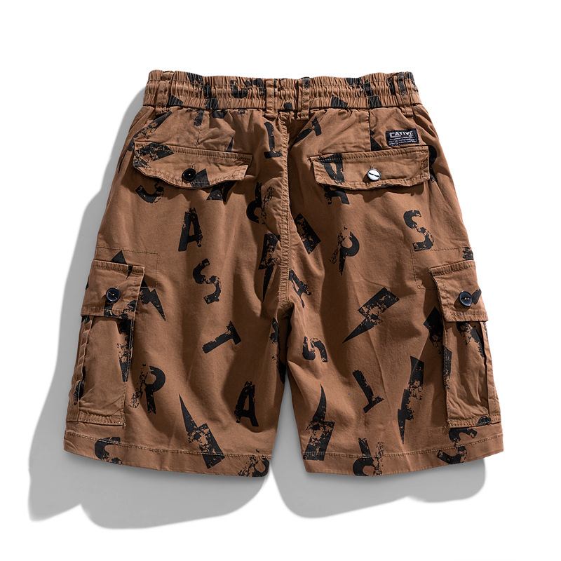 Multi-pocket camouflage work shorts for men