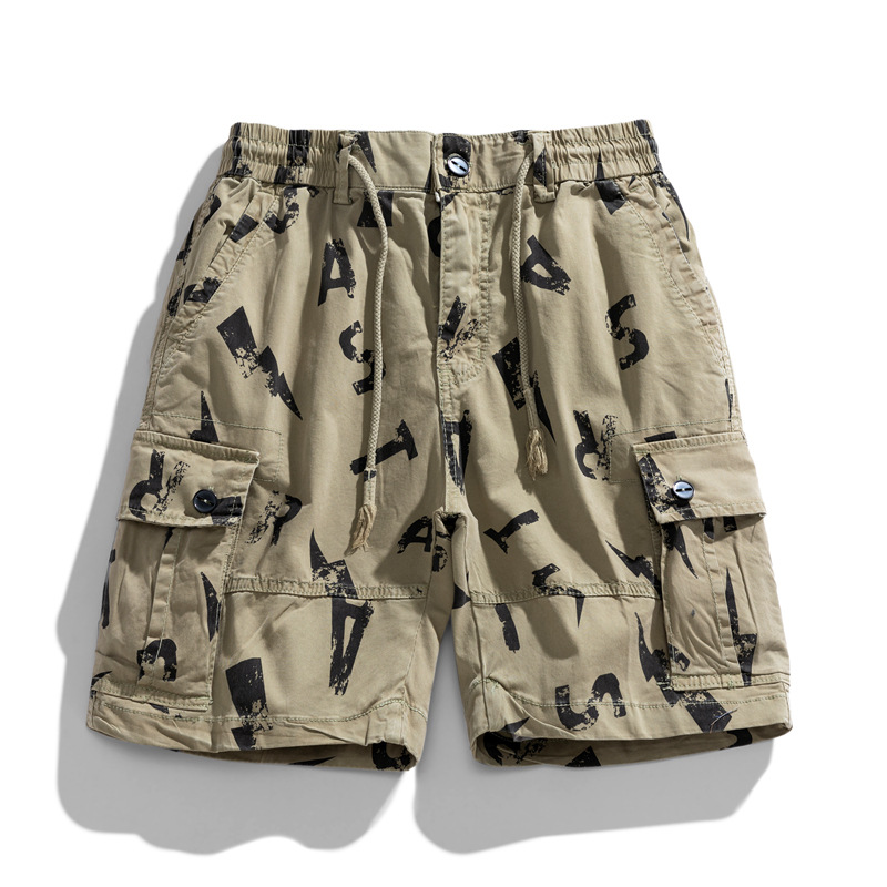 Multi-pocket camouflage work shorts for men