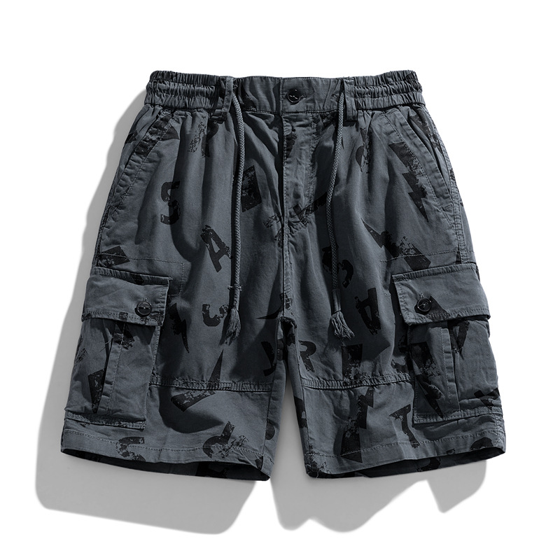 Multi-pocket camouflage work shorts for men