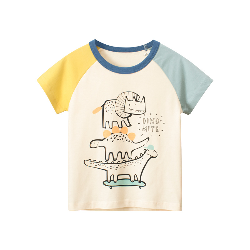 Beige apricot printed dinosaur boys’ T-shirt