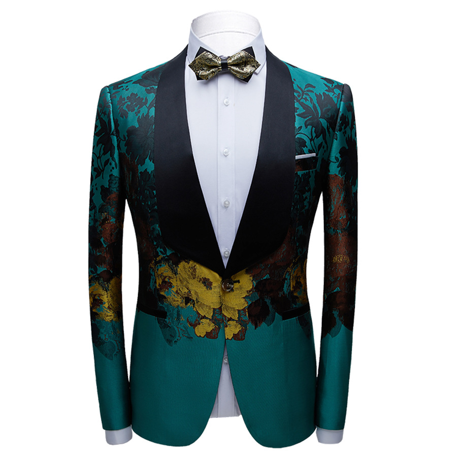 Spring new men’s suit jacket casual Korean version of the Slim green printed suit