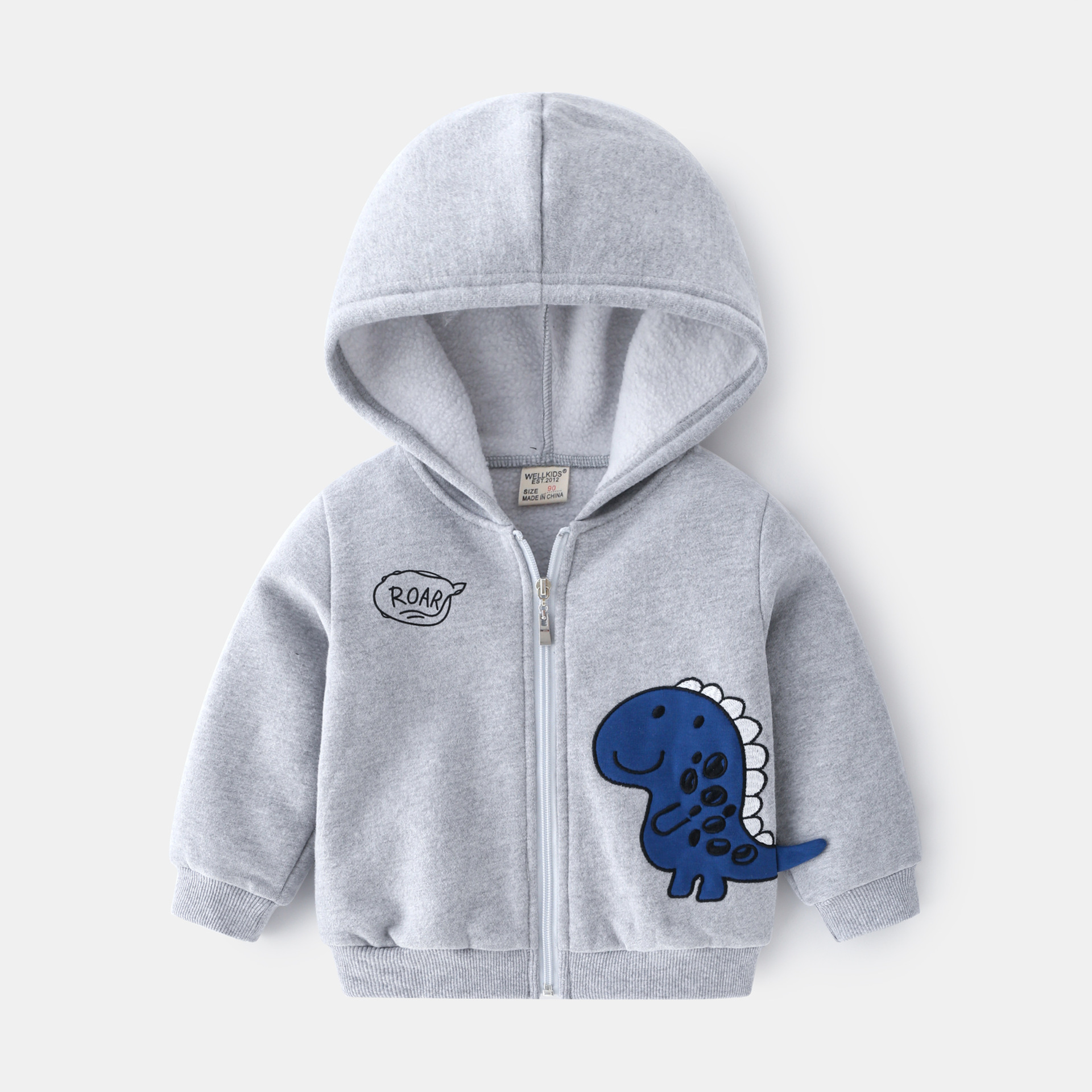 Male children’s dinosaur patch hooded jacket