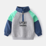 Splicing sleeve pullover zipper collar boys’ sweatshirt