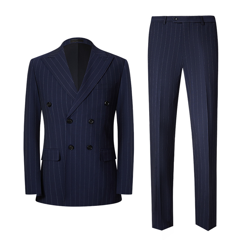 Stripes new bump bolt collar men’s suit suit Korean version of the casual double-breasted suit two-piece