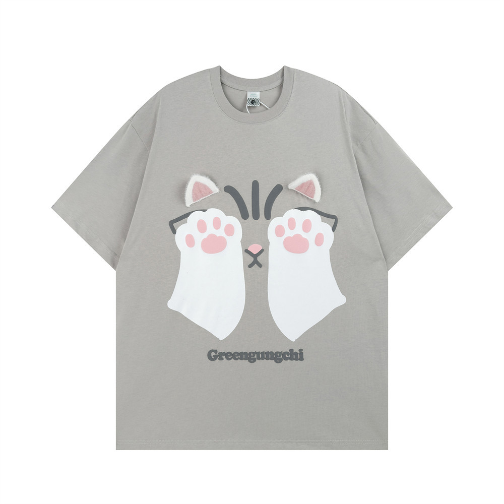 Cartoon cute kitten print t-shirt