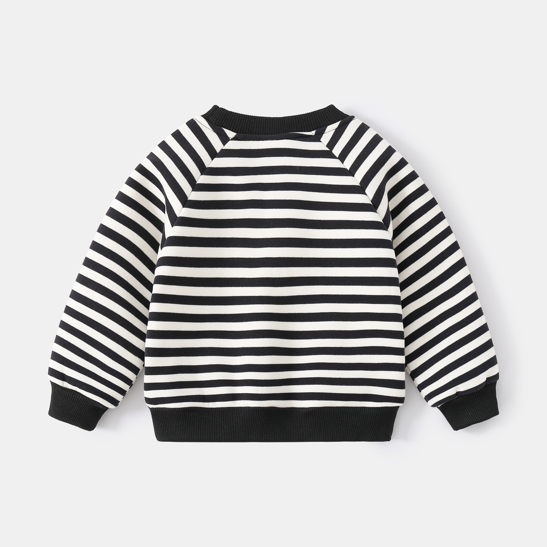 Black and white striped round neck pullover sweatshirt