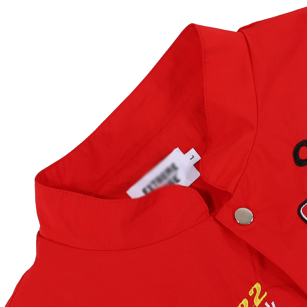 Embroidered letters clashing color stitching stand-up collar jacket men