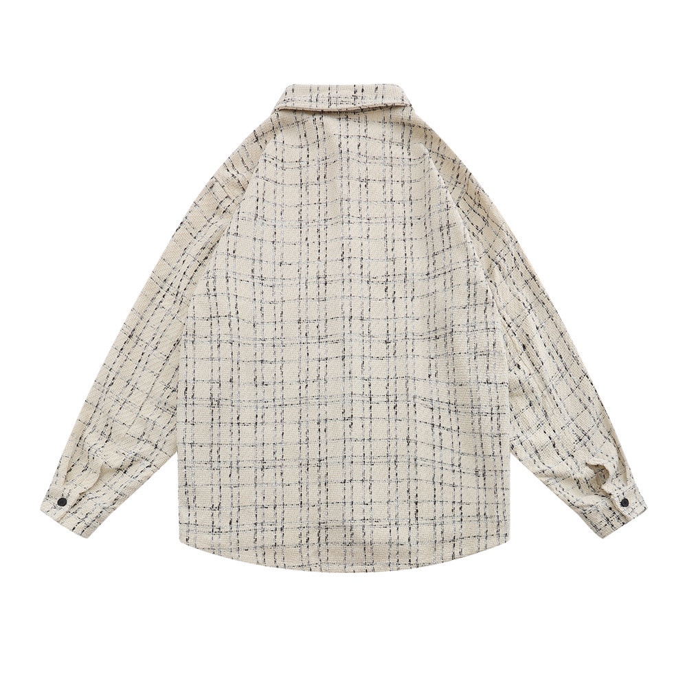 Letters embroidered plaid shirt long sleeve men’s jacket