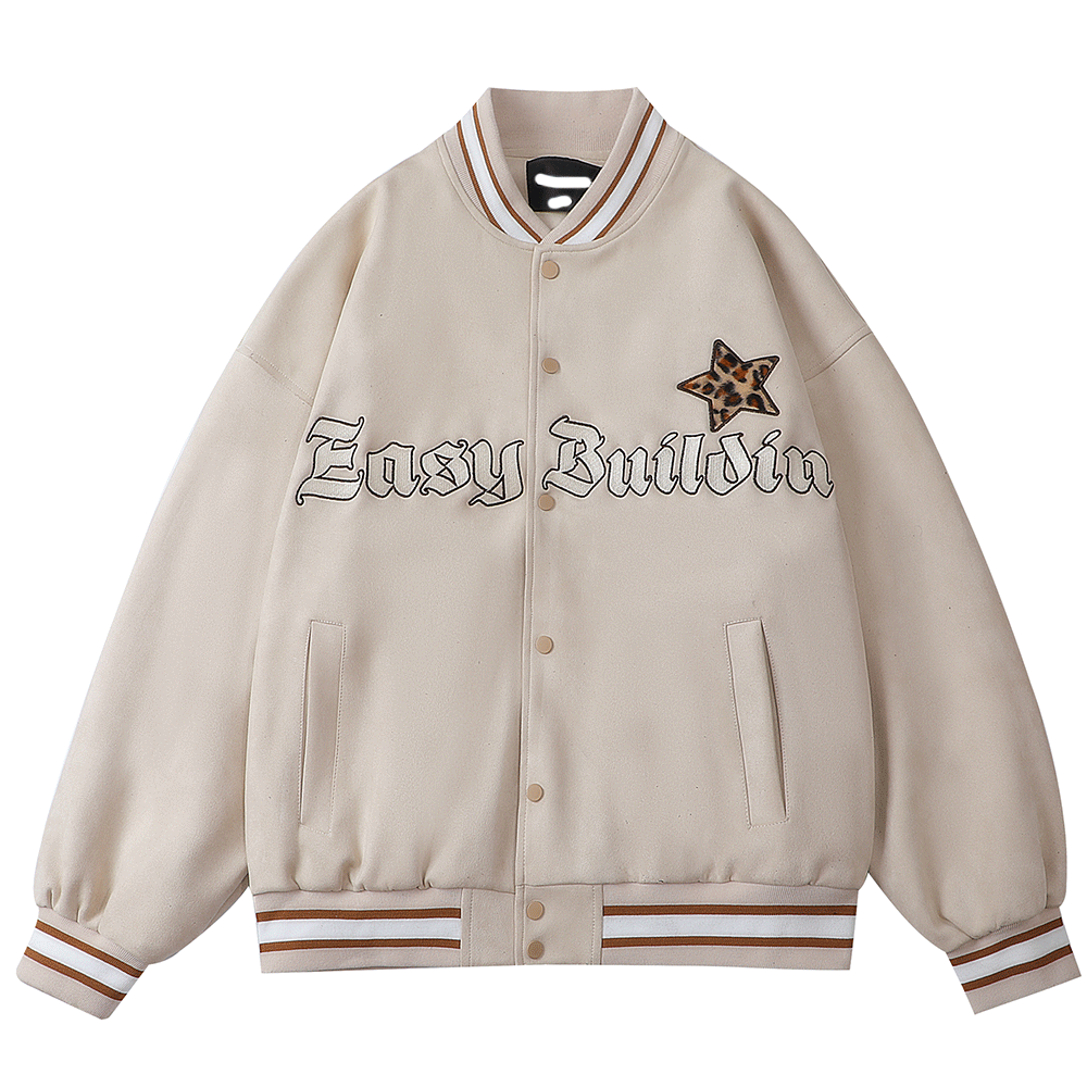 Leopard flocked embroidered pistol letters jacket