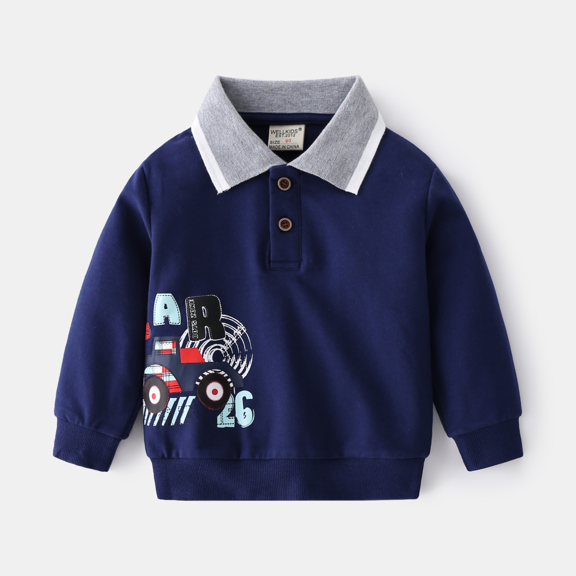 Cartoon print boys lapel sweatshirt