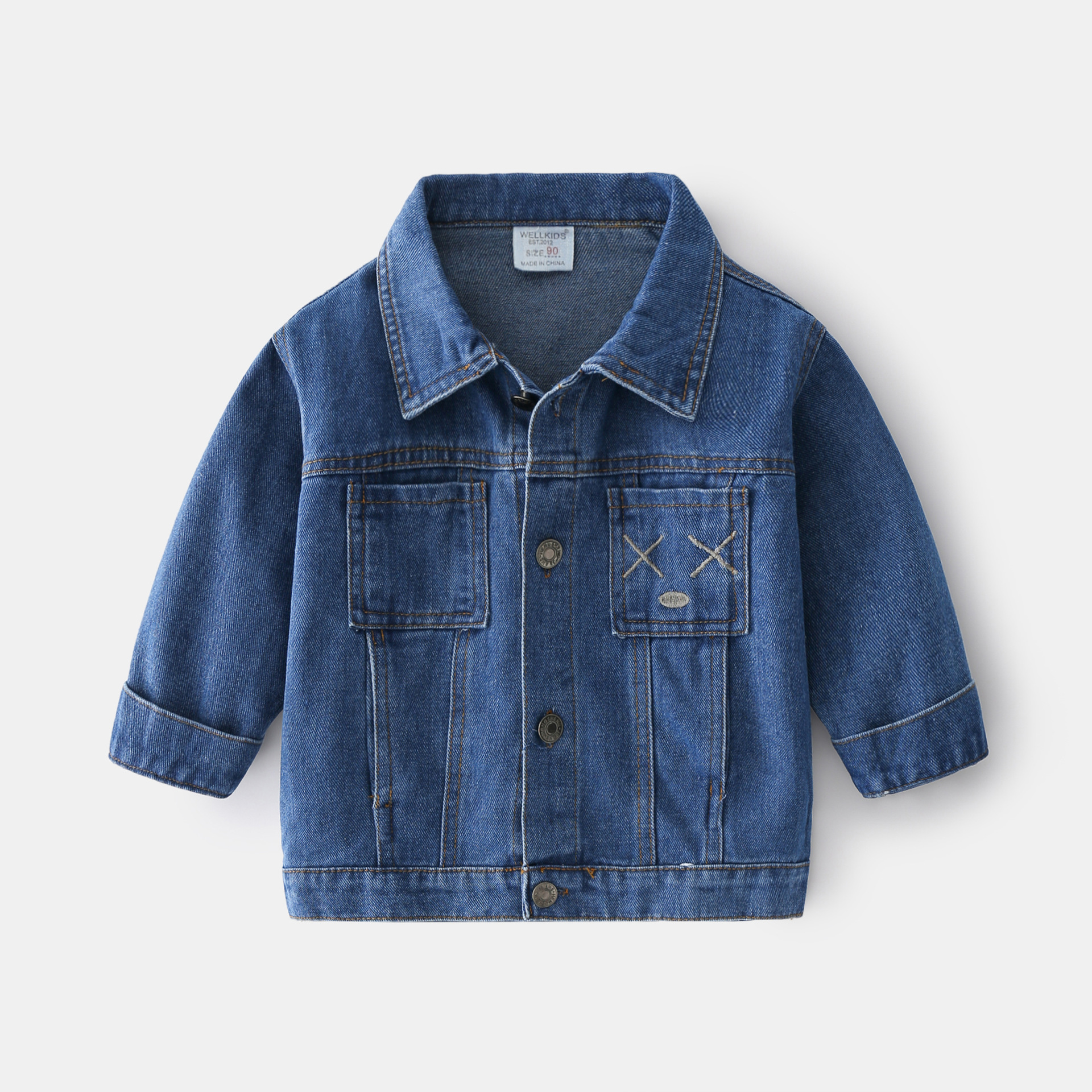 Single-breasted spring and fall casual children’s non-hatched denim jacket