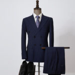 Stripes new bump bolt collar men’s suit suit Korean version of the casual double-breasted suit two-piece