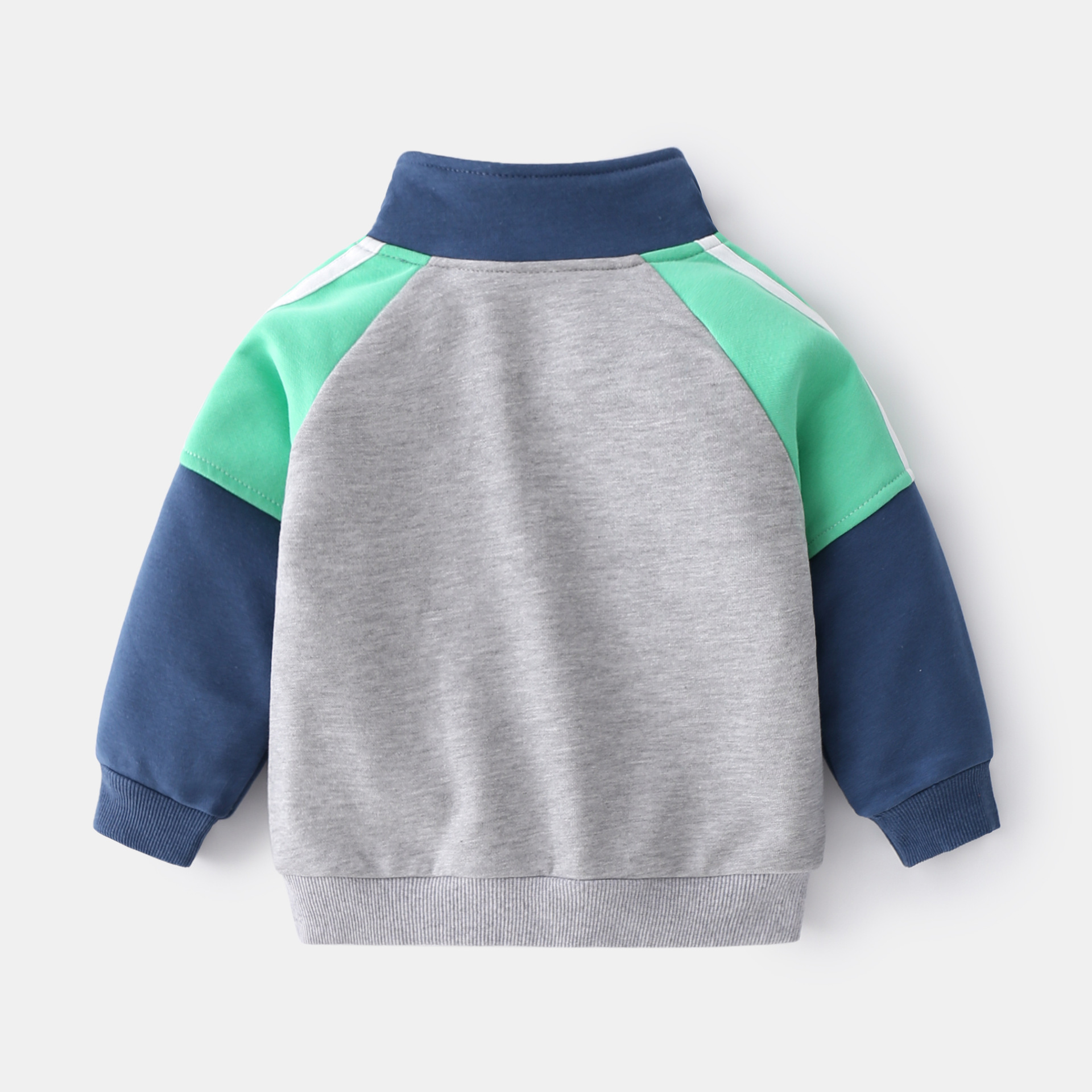 Splicing sleeve pullover zipper collar boys’ sweatshirt