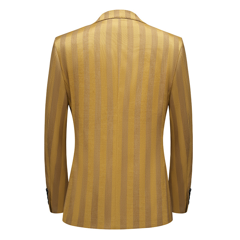 Autumn and winter new suit suit men striped double-breasted Korean version of the casual gold suit