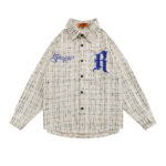 Letters embroidered plaid shirt long sleeve men’s jacket