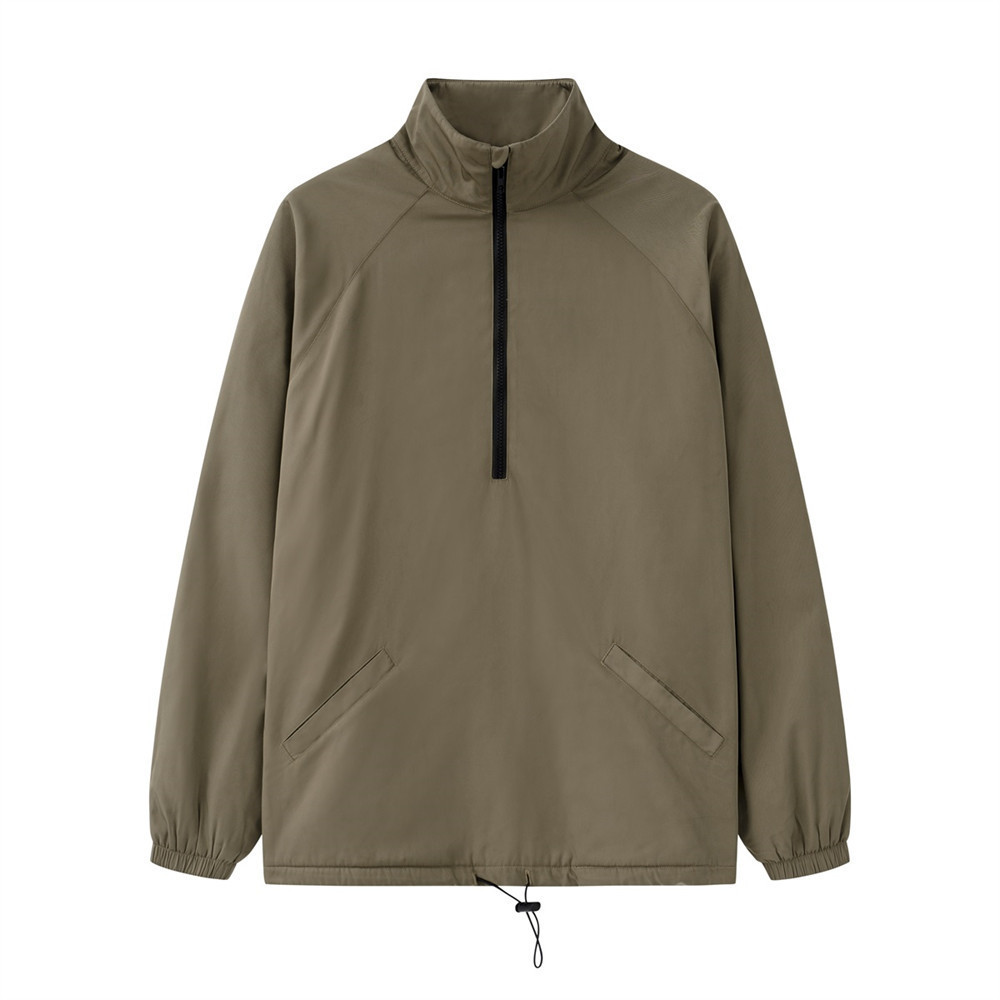 Pullover half-zip hem drawstring thickened jacket men