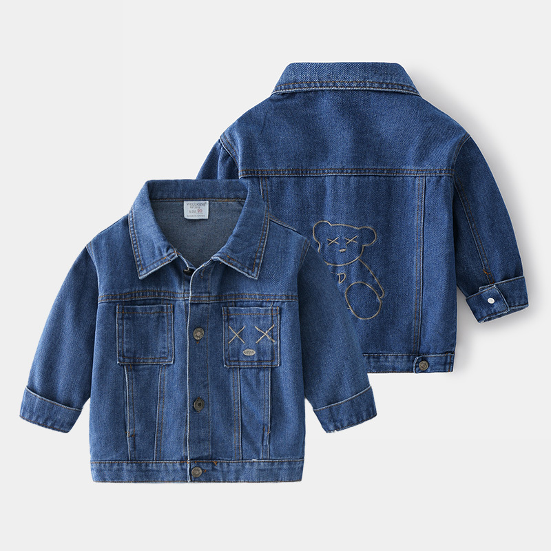 Single-breasted spring and fall casual children’s non-hatched denim jacket