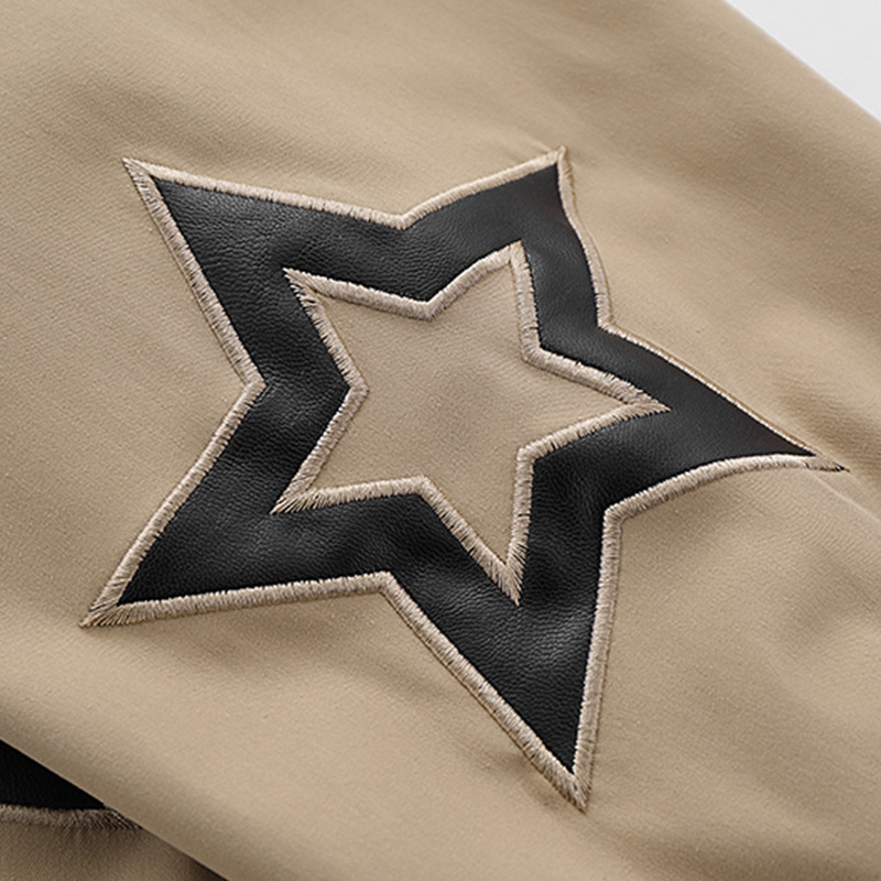 Pentagram applique leather embroidery stand-up collar zipper jacket men