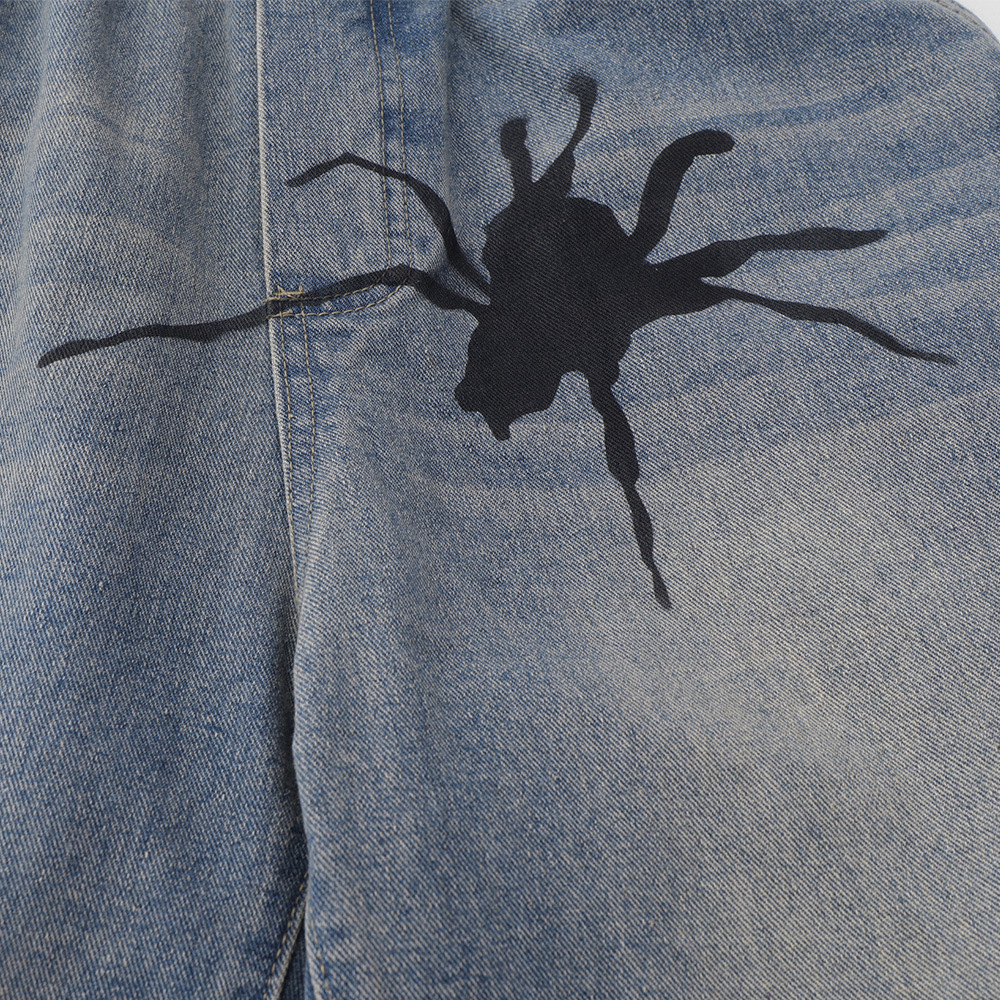 Summer casual washed old spider hand-painted denim shorts