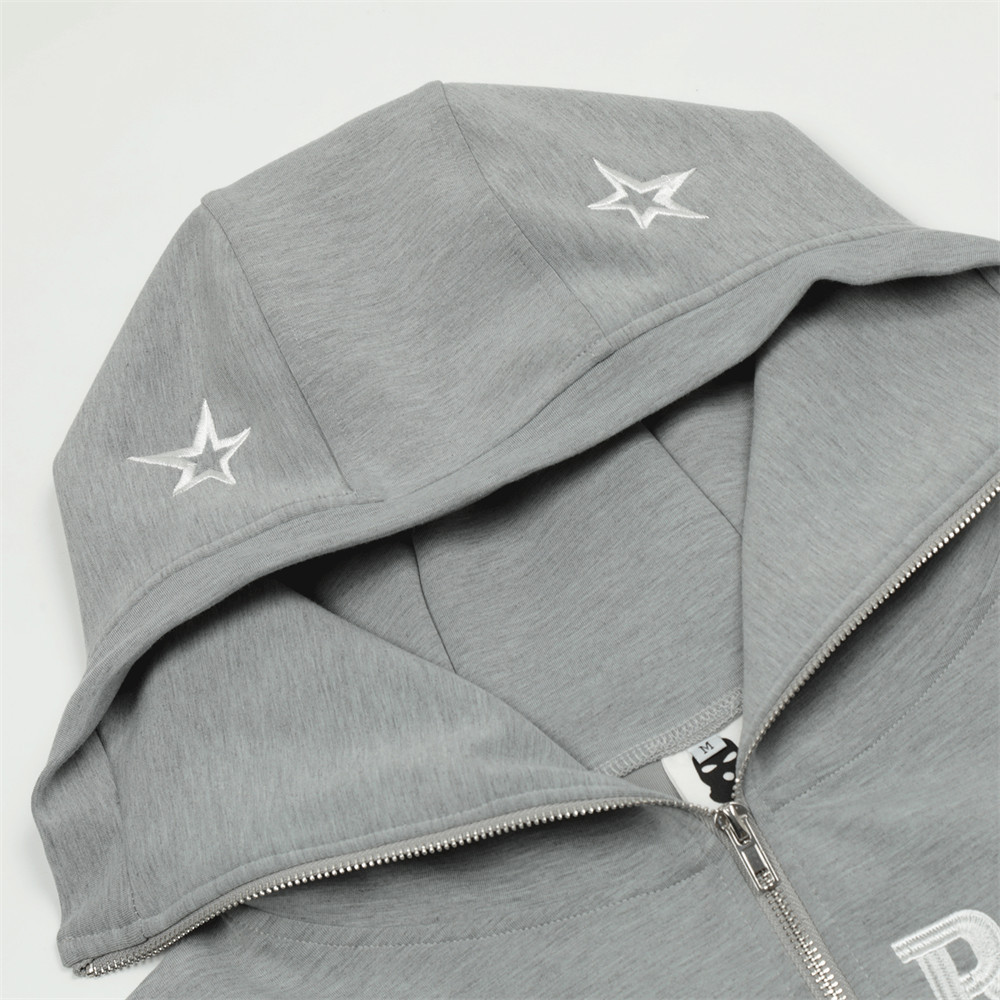 Pentagram embroidered letters hooded cardigan sweatshirt