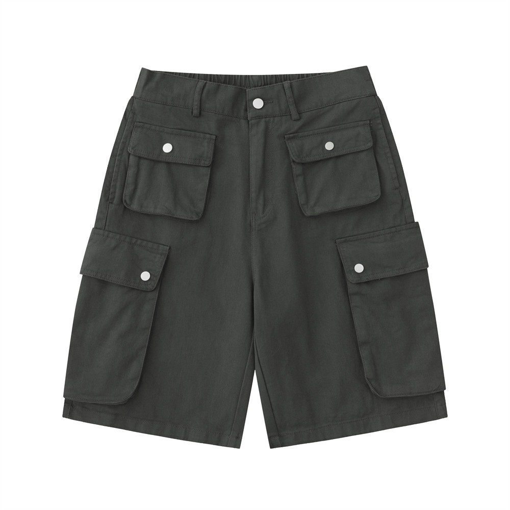 Straight-leg multi-pocket denim shorts