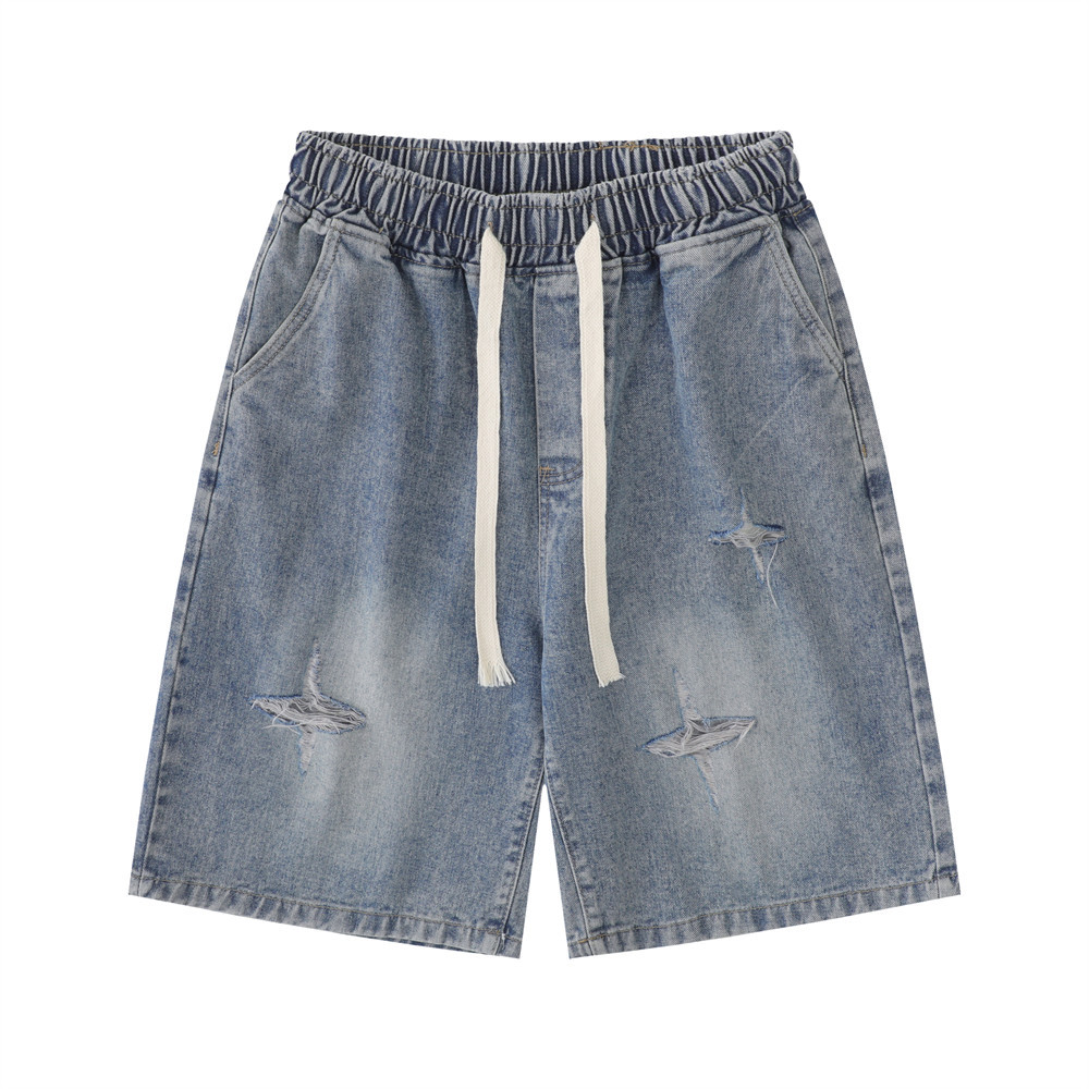 Star cut denim shorts