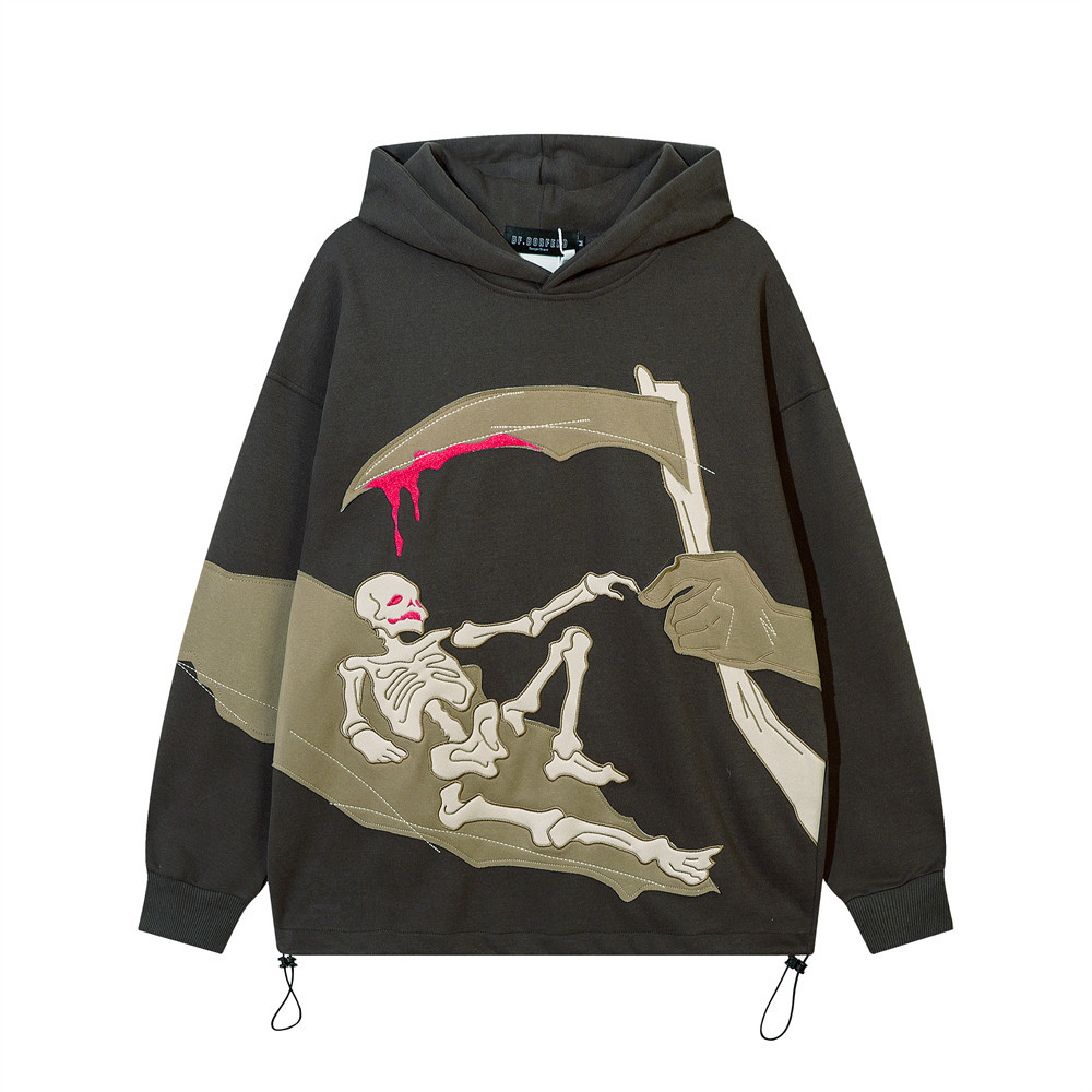 Sweatshirt-Collision color patch embroidery personality skull bone