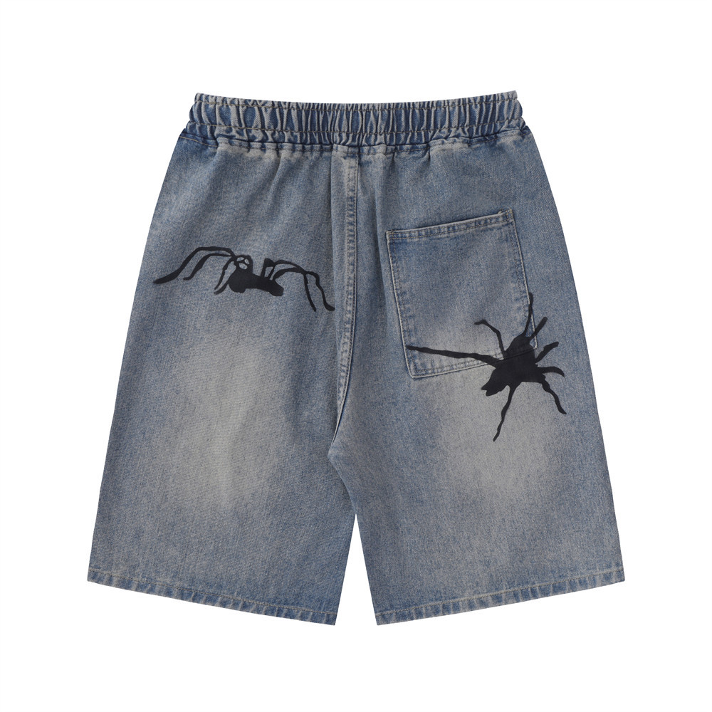 Summer casual washed old spider hand-painted denim shorts