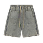 Washed and worn straight personality side zipper splicing denim shorts