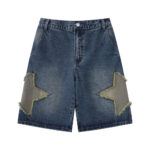 Patch star embroidered denim shorts for men summer